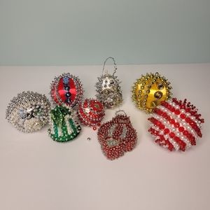Vintage Handmade Sequin Jeweled Beaded Push Pin Christmas Ornaments Lot 8